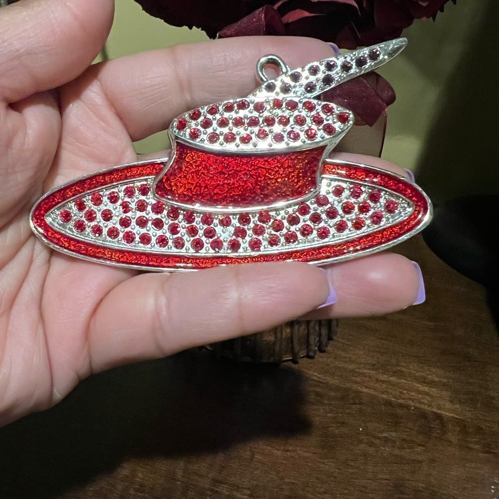 LUXE Harvey Lewis Red Hat Society Christmas Ornament Swarovski Crystals Enamel